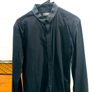 Zara mock neck faux leather- slim fit  Dress Shirt